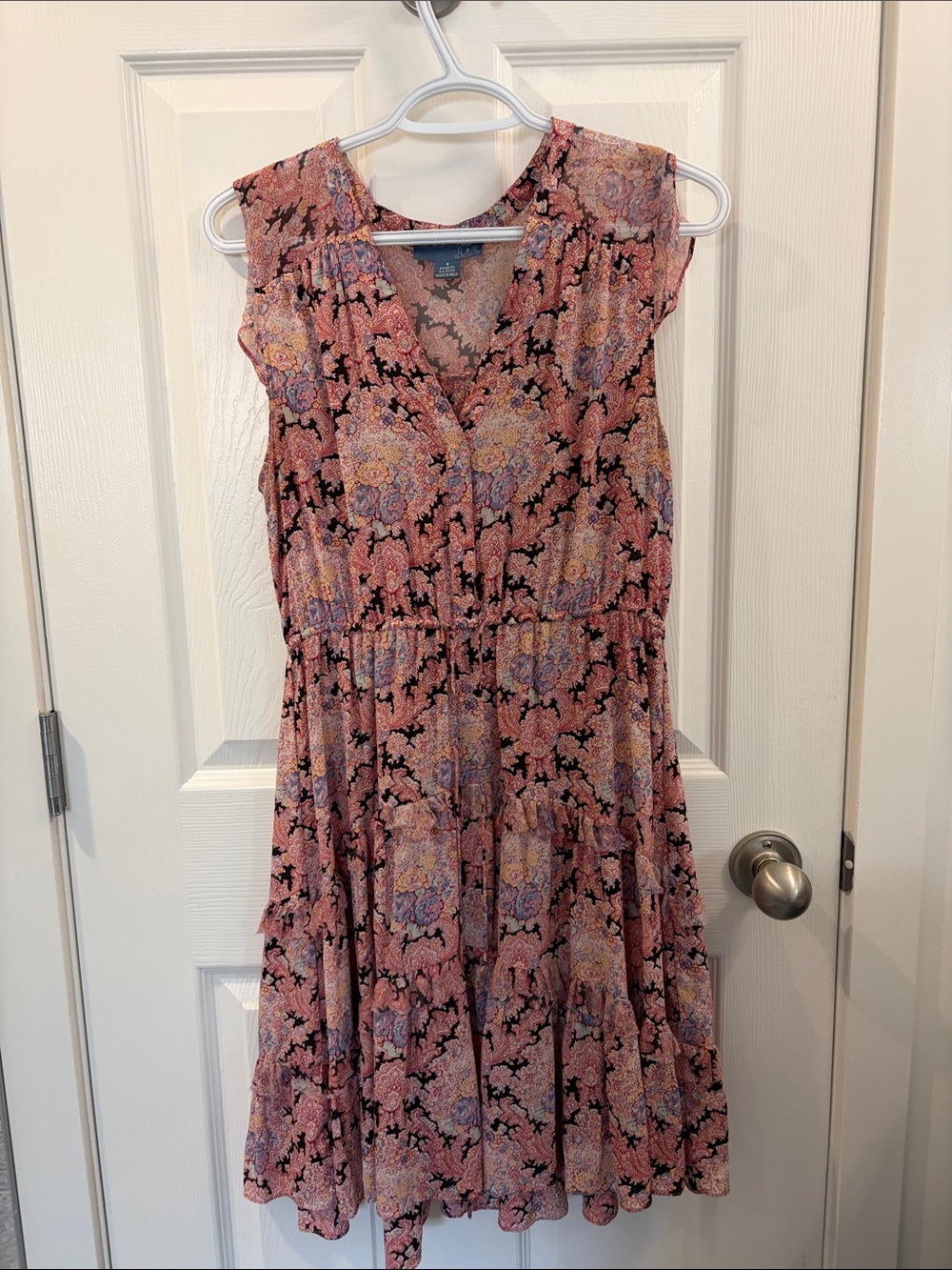 Pink & Black Floral Sleeveless Tiered Mini Dress